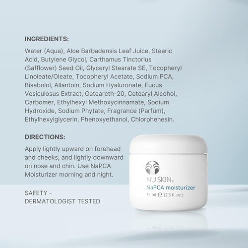 NuSkin NaPCA Moisturizer - Hydrating & Soothing Formula with Vitamin E & Aloe Vera | Non-Greasy | 2.5 fl. oz.
