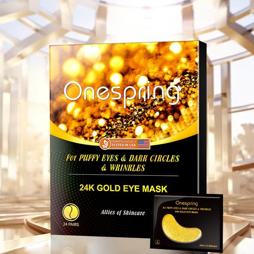 Onespring Under Eye Patches (24 Pairs) - Gifts for Women - Golden Under Eye Mask for Dark Circles, Puffiness & Wrinkles, Eye Gels Pads for Refreshing, Revitalizing - Bridesmaid Gifts