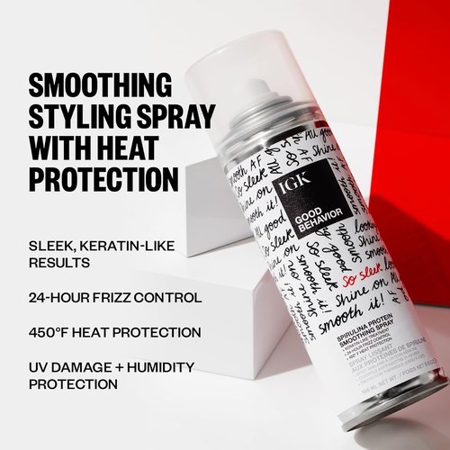 IGK Good Behavior Spirulina Protein Smoothing Spray - Frizz Control & Heat Protectant | Vegan & Cruelty-Free | 5.6 Oz (Pack of 2)
