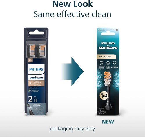 Philips Sonicare A3 All-in-One Electric Toothbrush Heads - Genuine Replacement, Black, 2 Pack, HX9092/95