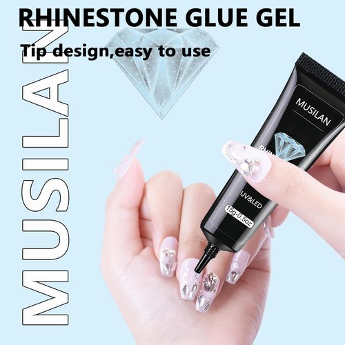 MUSILAN Nail Rhinestone Glue,Super Strong Rhinestones Gel Nail Glue for 3D Nails Beads Stickers Stones Crystals Diamond Art Jewels 3D Decorations Tools,Cured Need