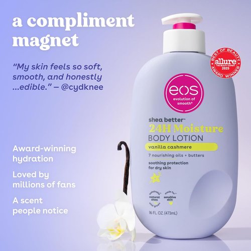 Eos Shea Better Body Lotion - Vanilla Cashmere | 24-Hour Moisture, Lightweight & Non-Greasy, 16 fl oz