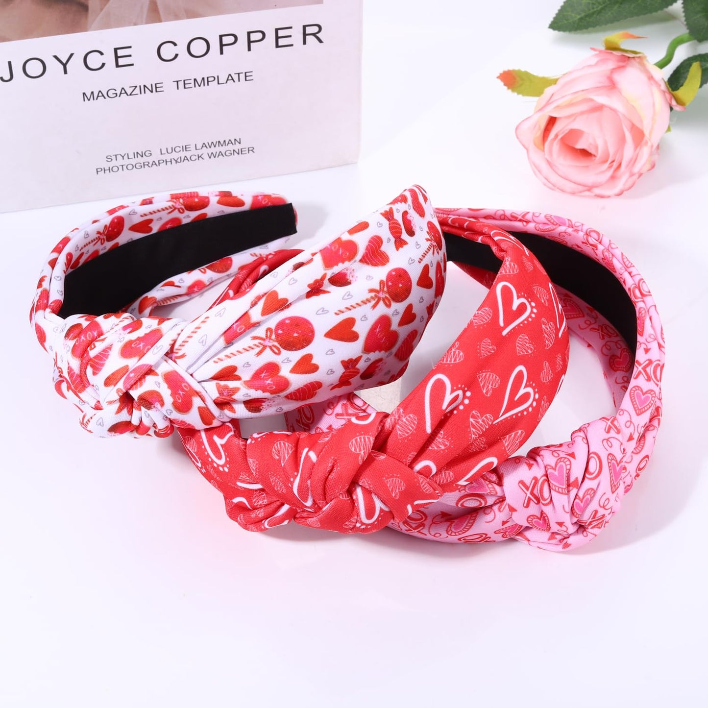 JERTOCLE Valentine's Day Headband Holiday Headband Accessories for Women Printed XOXO LOVE Heart Knotted Headband Valentines Galentines Party Favors (Valentines B)