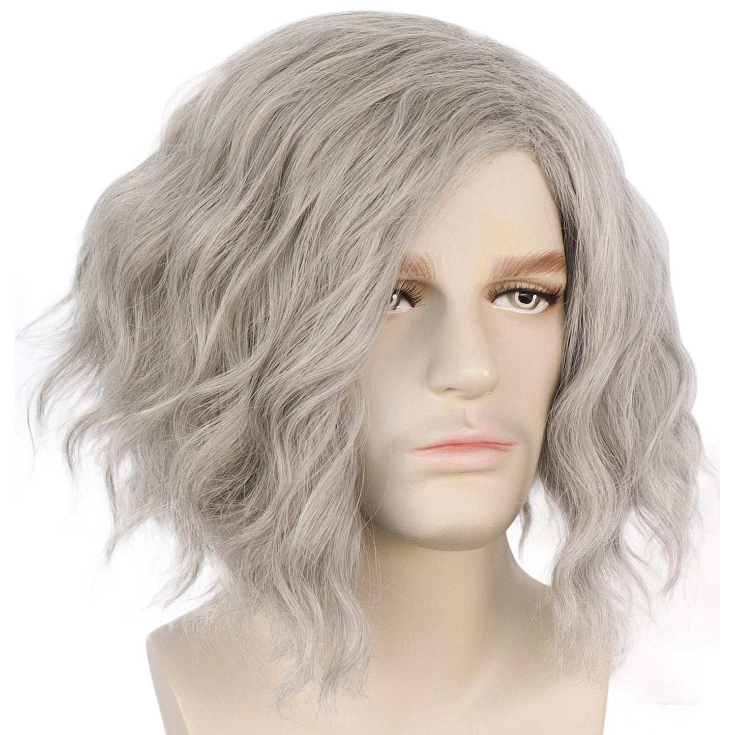 HUNIGIR Gray Mens Wig Short Wavy Wig Silver Gray Male Wig Heat Resistant Synthetic Old Man Halloween Cosplay Costume Wig (Gray)