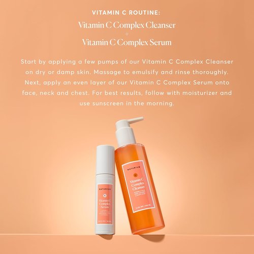 Naturium Vitamin C Complex Cleanser - Gently Exfoliating Foaming Face Wash Gel with Phytic Acid & Fruit Enzymes | 7.1 oz