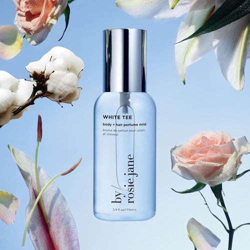 By Rosie Jane Body & Hair Perfume Mist - White Tee Scented Mist for Women | 115ml Clean Fragrance with Cotton Blossom, Lily Water & Soft Rose