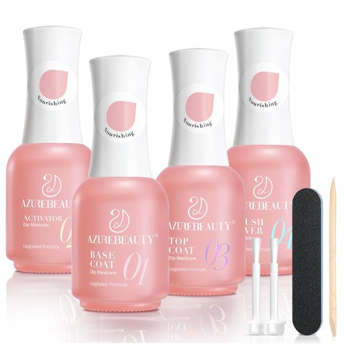 AZUREBEAUTY Dip Powder Liquid Set - Upgraded Care Formula with Base Coat, Activator & Top Coat | 4+4 Pcs, 15ml Each
