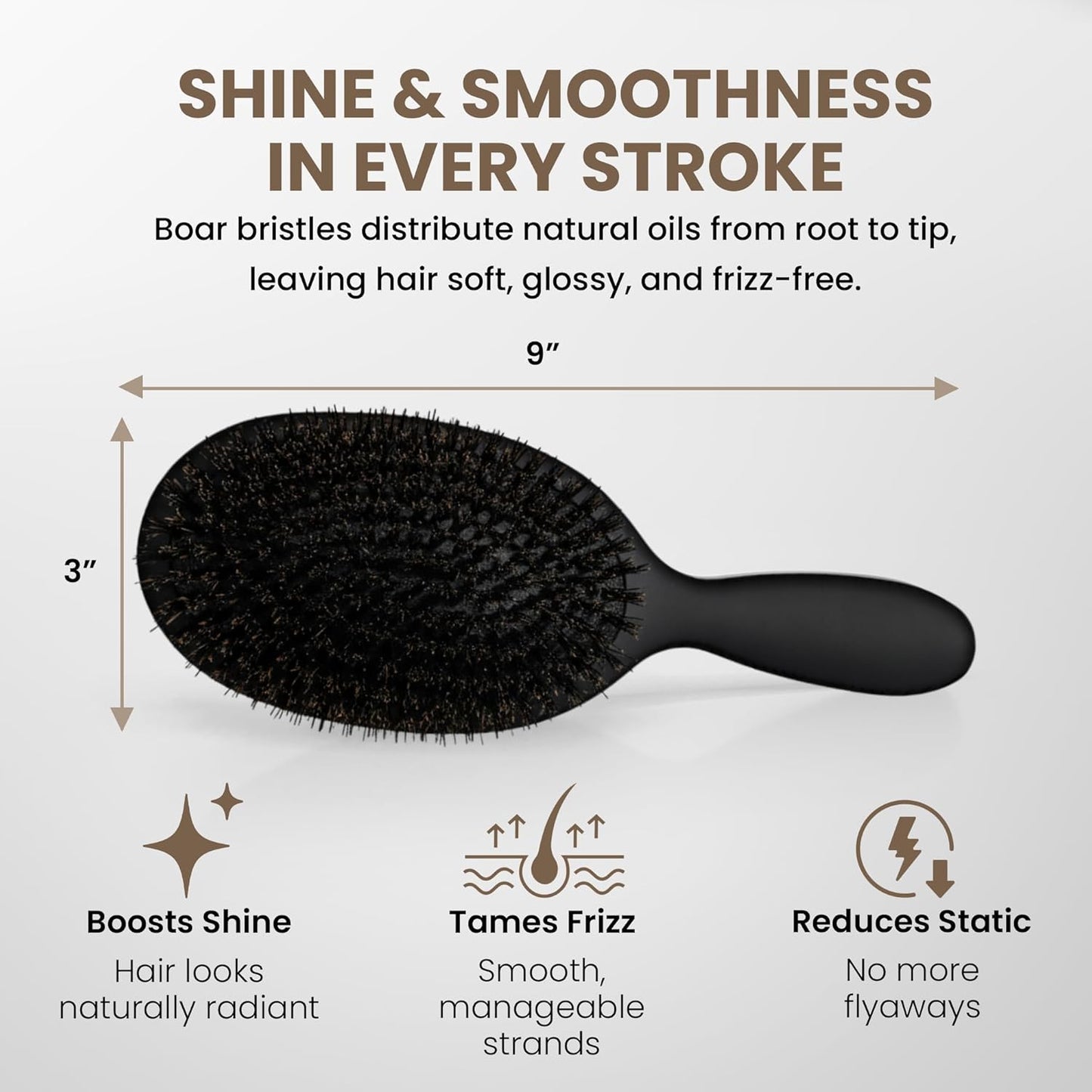Skiennix Professional Paddle Hair Brush - Tourmaline Nylon & Boar Bristles for Gentle Detangling | Large Black