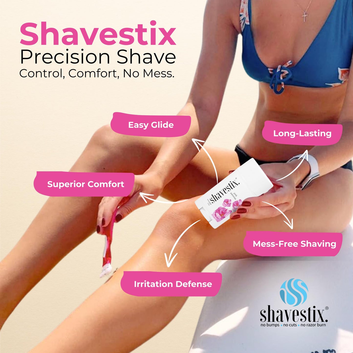 Shavestix Travel Size Shave Stick 2.75 Oz | Pink Peonies Scented Shaving Stick Gel Bar | Hair Removal Shaving Cream for Women | Avert Razor Bumps, Burn