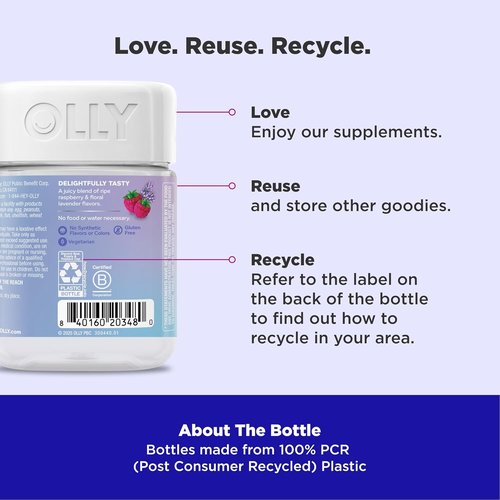 OLLY Relaxing Magnesium Gummies - Support Muscle Relaxation with Raspberry Lavender Flavor | 60 Count