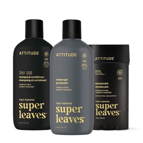 ATTITUDE Body Care Bundle for Men - Shampoo, Conditioner, Shower Gel & Deodorant | EWG Verified, Natural Ingredients
