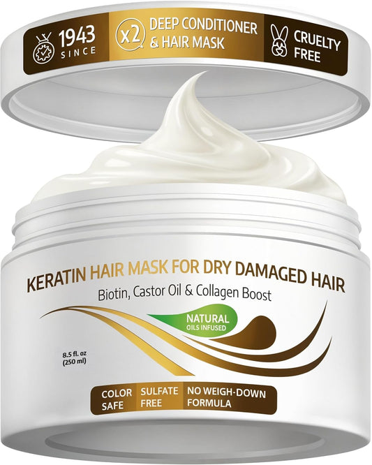 VITAMINS Keratin Hair Mask - Deep Conditioning Protein Treatment for All Hair Types | 8.5 Fl Oz