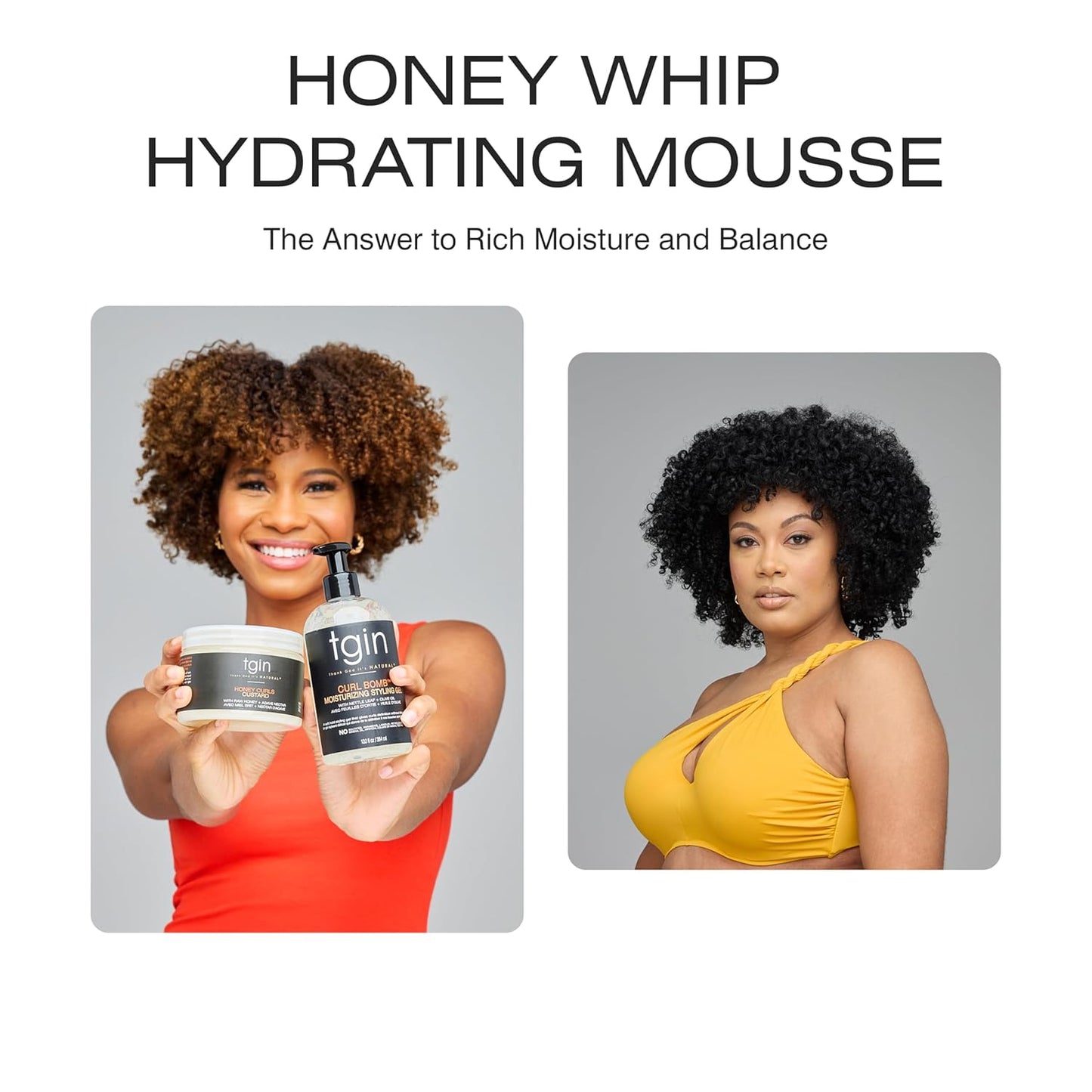 TGIN Honey Whip Hydrating Mousse - Nourishing Formula for Natural, Curly, and Dry Hair | 8 Oz
