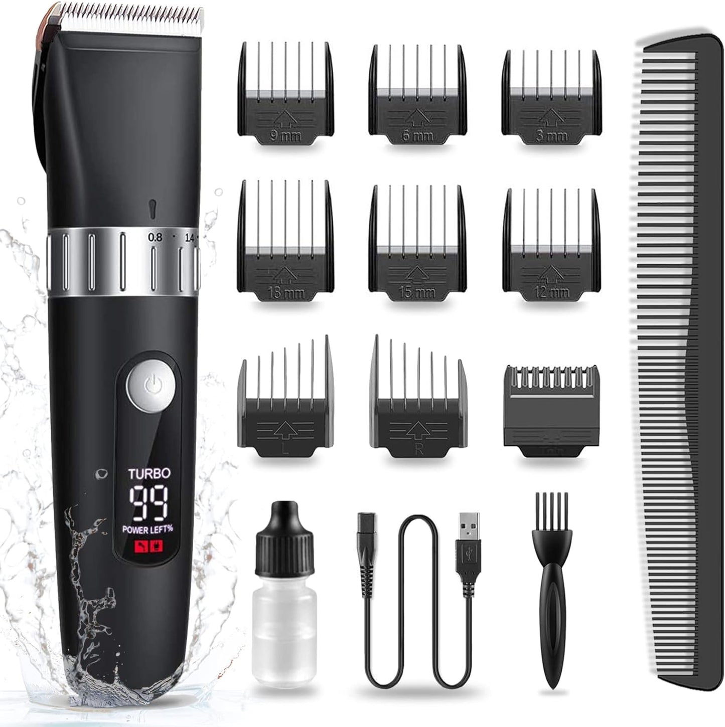 Hair Clippers for Men Professional, Cordless Beard Trimmer Mens Cutting Kit Barbers Haircut Electric Grooming Machine - USB Rechargeable & Waterproof with LED Display