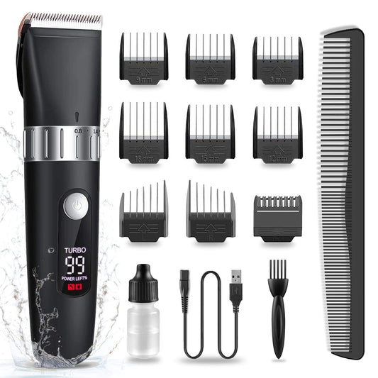 Hair Clippers for Men Professional, Cordless Beard Trimmer Mens Cutting Kit Barbers Haircut Electric Grooming Machine - USB Rechargeable & Waterproof with LED Display