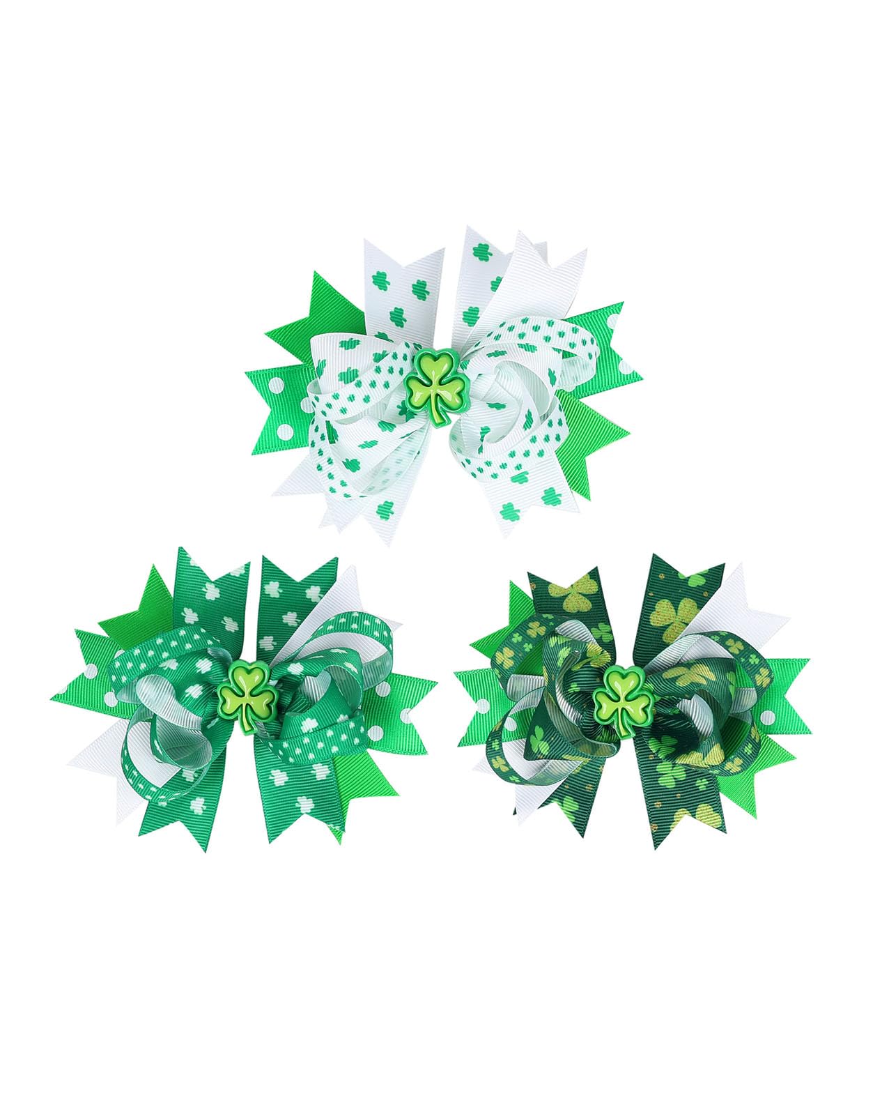 St. Patrick Bow Hair Clips Hairpin Grosgrain Ribbon Bows Holiday Barrettes JHSP07 (3 Pcs Set-G)