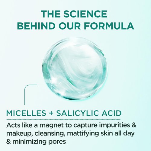 Garnier Micellar Water with Salicylic Acid, All-in-1 Mattifying Facial Cleanser and Makeup Remover for Oily and Acne Prone Skin