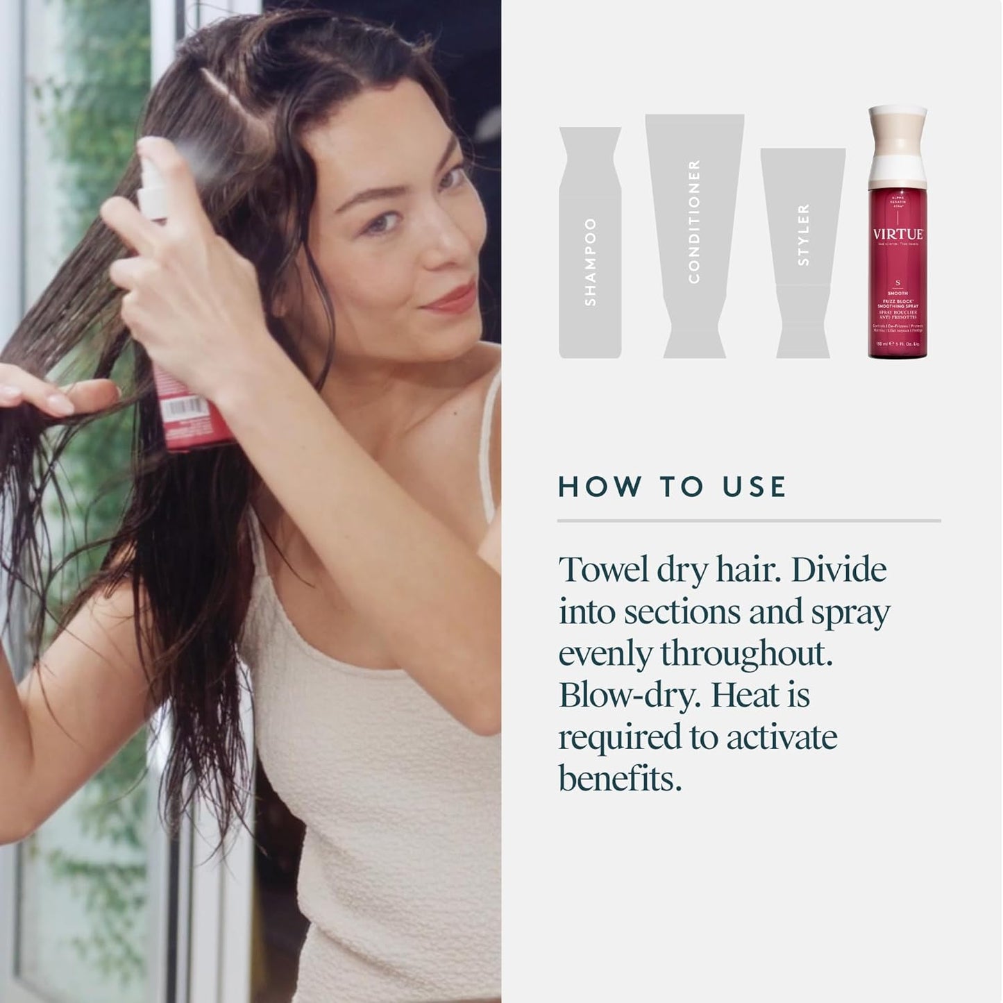 VIRTUE Frizz Block Smoothing Spray - Frizz Control Hair Treatment, Heat Protection, 5 Fl Oz
