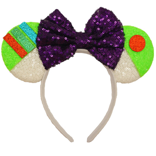 ZHENNAN Buzz Lightyear Mouse Ears Headband for Women and Men, Glitter Cute Bows Ears Headbands for Cartoon Themed Events, Birthday Party Decorations Hair Accessories