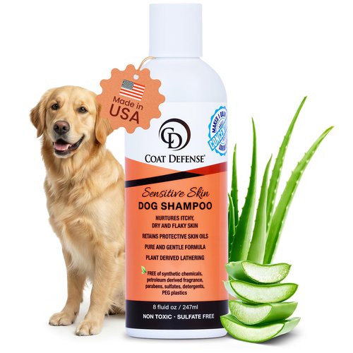 COAT DEFENSE Sensitive Skin Dog Shampoo | Hypoallergenic Dog Shampoo for Allergies, Itching & Odor | Gentle Shampoo for Dogs | 8 oz Concentrate to 32 oz