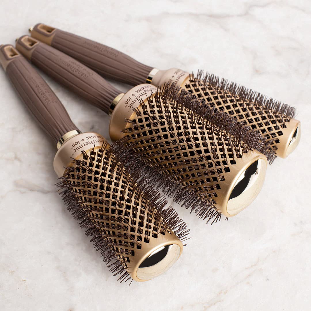 Olivia Garden NanoThermic Ceramic + Ion Round Thermal Hair Brush - Not Electrical - Professional Blowout Brush for Normal to Thick Hair - 3/4"-Diameter Barrel - NT-18