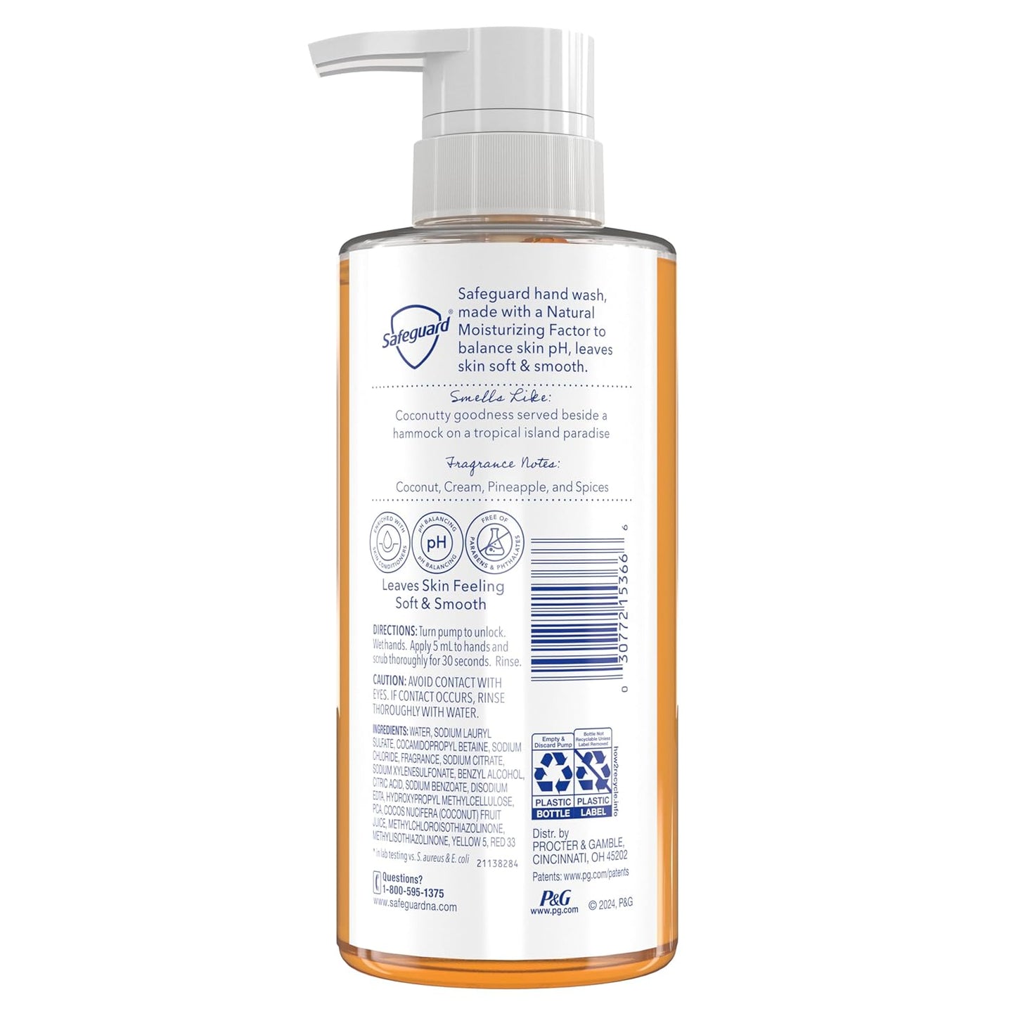 Safeguard Liquid Hand Soap, Micellar Deep Cleansing, Washes Away 99% Bacteria, Made with Natural Moisturizers, Enriched with Skin Conditioners, PH Balanced, Coconut Scent 10.1 oz (Pack of 4)