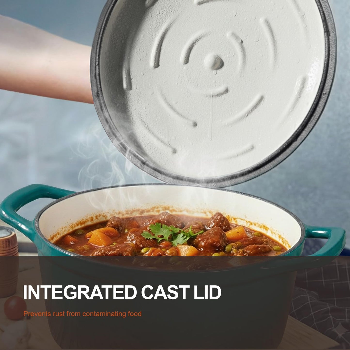 Overmont Enameled Cast Iron Dutch Oven - 4.5QT Pot with Lid Cookbook & Cotton Potholders - Heavy-Duty Cookware for Braising, Stews, Roasting, Bread Baking bottle green