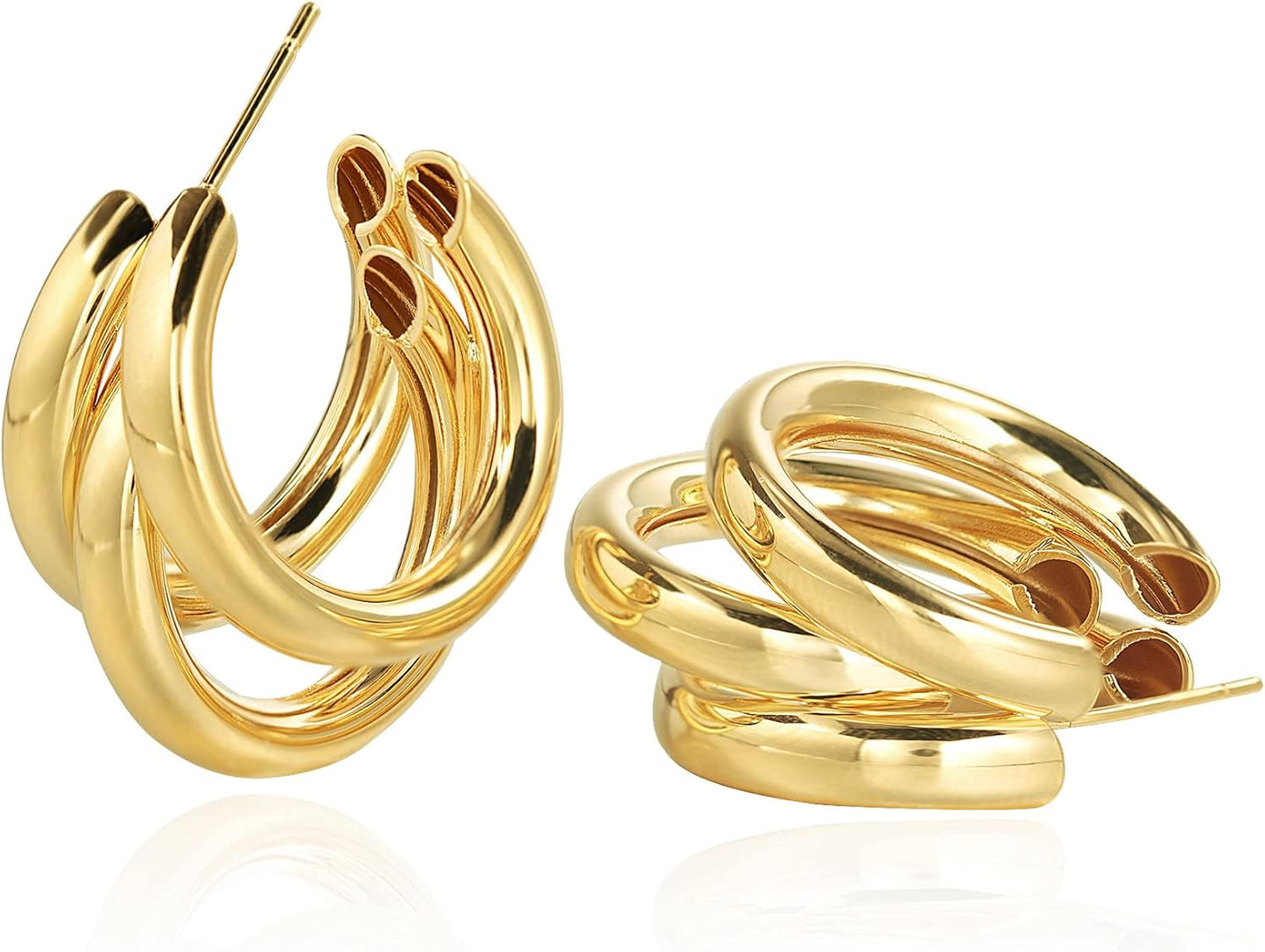 Skiennix Chunky Gold Hoop Earrings - 14k Gold Plated, Hypoallergenic, Trendy Design for Women