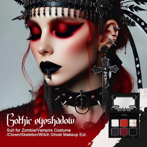Regine Switzerland Black Red Eyeshadow Palette - Highly Pigmented 6-Color Matte & Shimmer for Gothic Looks