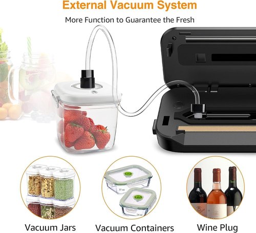 MEGAWISE Vacuum Sealer Machine - 2025 Model with 80kPa Suction Power & Built-in Cutter | Compact Design (Grey)