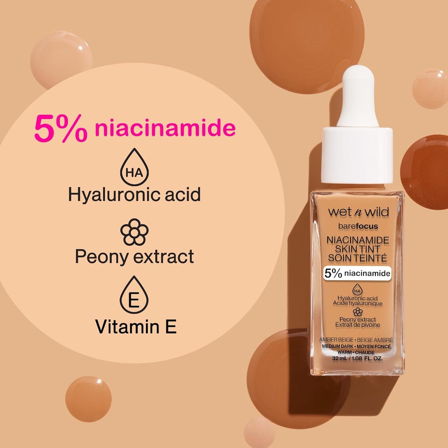 Wet n Wild Bare Focus Skin Tint - 5% Niacinamide, Buildable Sheer Coverage, Hydrating & Cruelty-Free | Medium Beige
