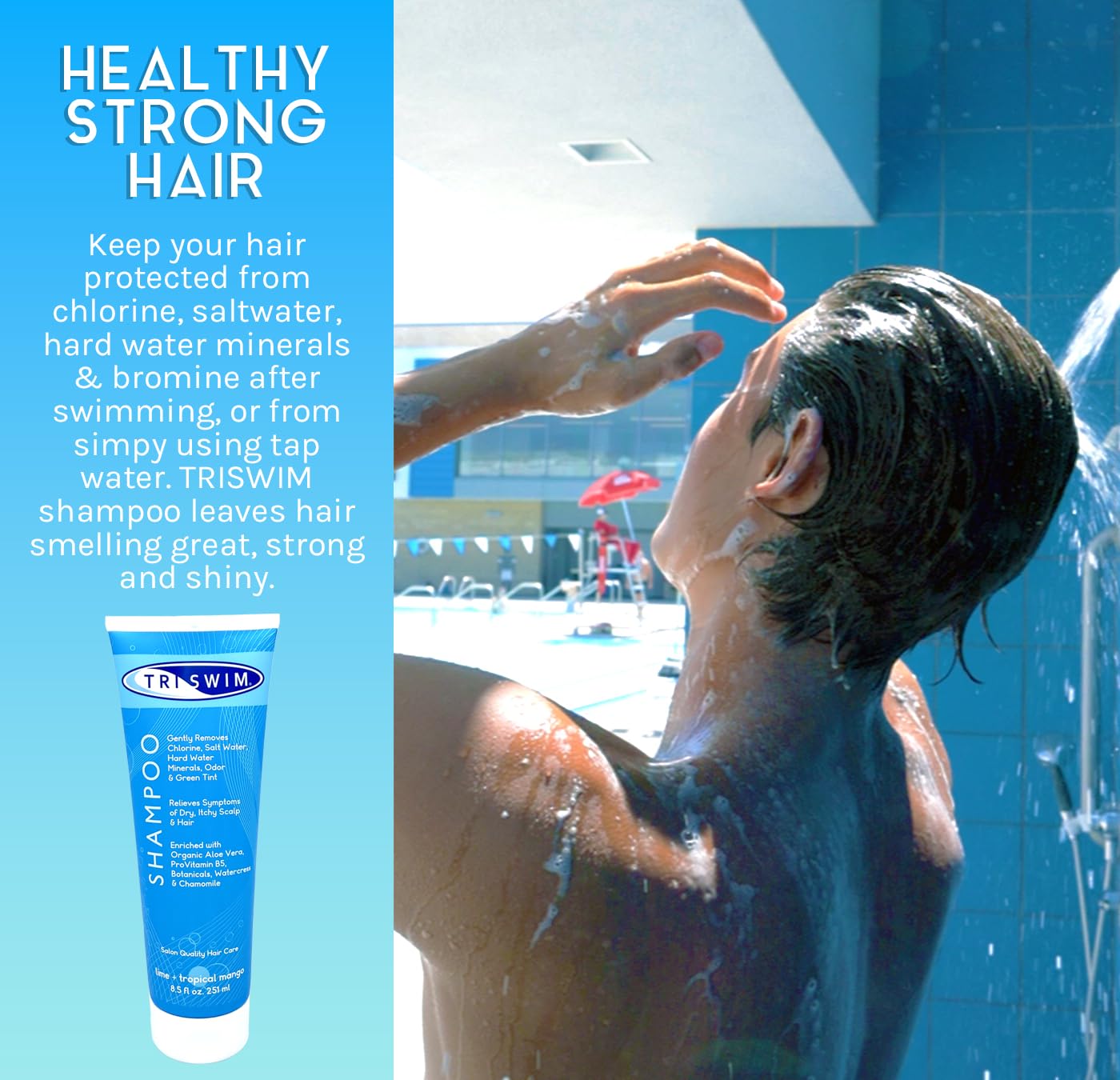 TRISWIM Chlorine Removal Shampoo - Hydrates & Restores Hair | 8.5oz | Lime & Tropical Mango Scent
