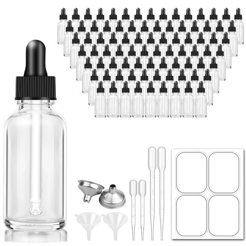 100 Pack, 1 oz Glass Dropper Bottle for Essential OIls, 30 ML Clear Empty Tincture Bottles with Dropper for Serum Hair Cuctile Body Oils Bulk for Storage