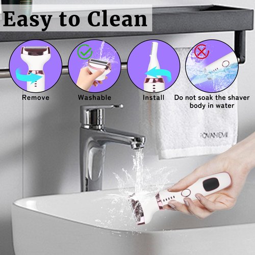 Beanify Electric Razors LED Display for Women Men, 2025 Wet/Dry Lady Shaver,4 in 1 Cordless Hair Remover with IPX7 Waterproof,Smooth & Silky Portable Bikini Electric Grooming Set (Pink)