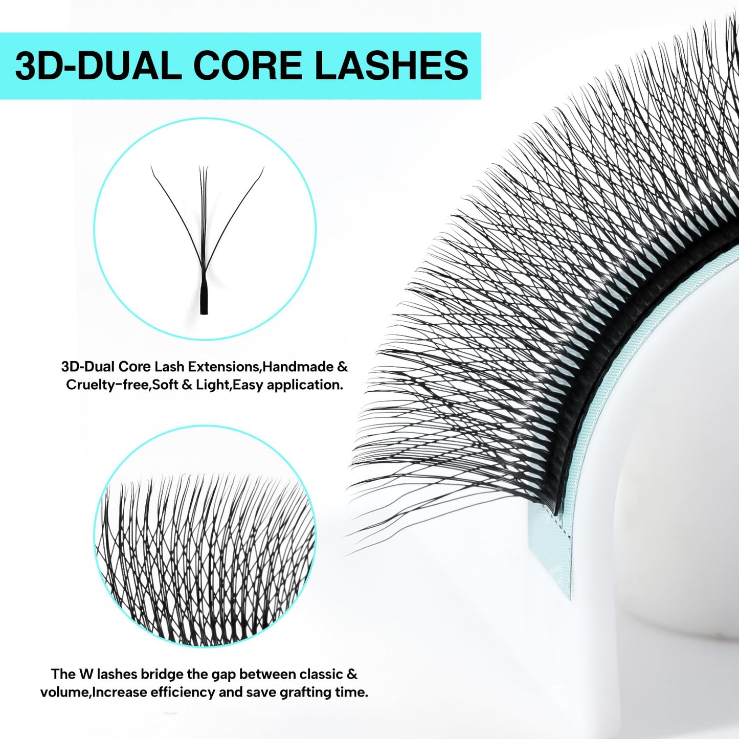 VAVALASH 3D Dual-core W Shape Eyelash Extension 3D W Premade Fans 0.07 C Curl Volume Lash Extensions Easy Fanning False Lashes Matte Black Premade Cluster W Lashes(Dual-core-3D-0.07-C-8-15mm）