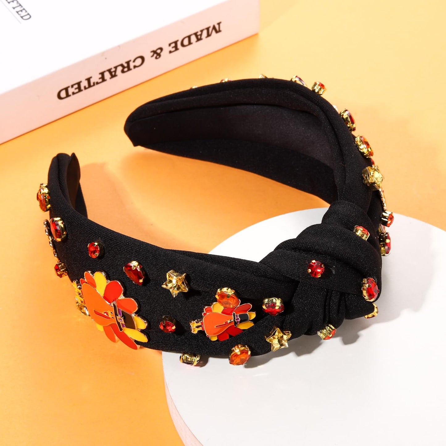 JERTOCLE Thanksgiving Headband Accessories for Women Fall Turkey Headband Crystal Knotted Headband Autumn Thanksgiving Costume Outfits (Black Turkey2)