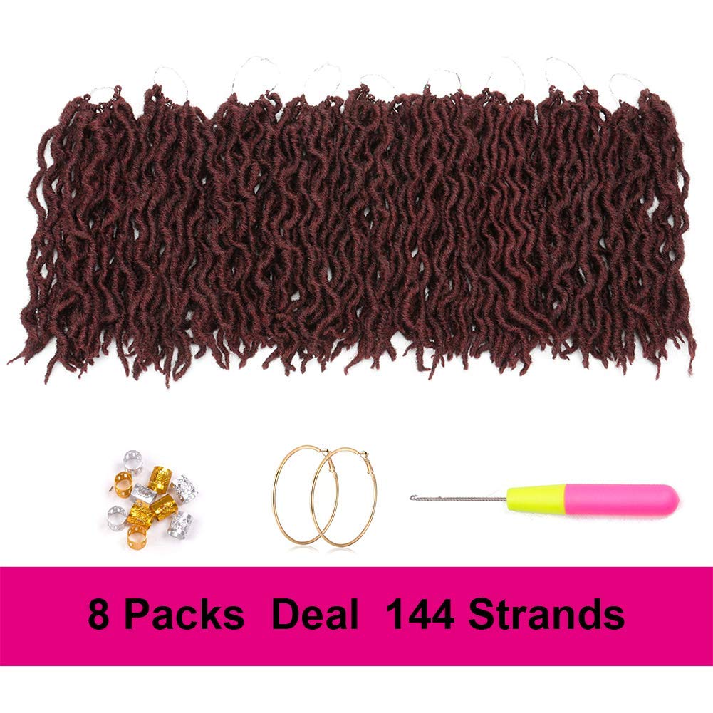 Gypsy Locs Crochet 12 Inch 8 Packs/Lot Ombre Goddess Wavy Faux Locs crochet hair natural looking and Pre-Looped Kanekalon Synthetic Crochet Braids Dreadlocks Hair Extensions (12inch,99J)