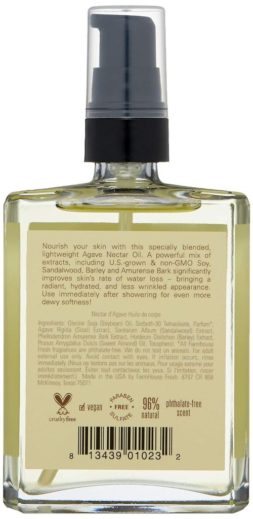 FarmHouse Fresh Agave Nectar Body Oil - Ageless Hydration, 4 Fl Oz | Nourishing Formula