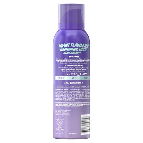 Aussie Instant Refresh Dry Shampoo, Original Clean, Talc-Free, Butane-Free, for Straight, Wavy and Curly Hair, 4.9oz
