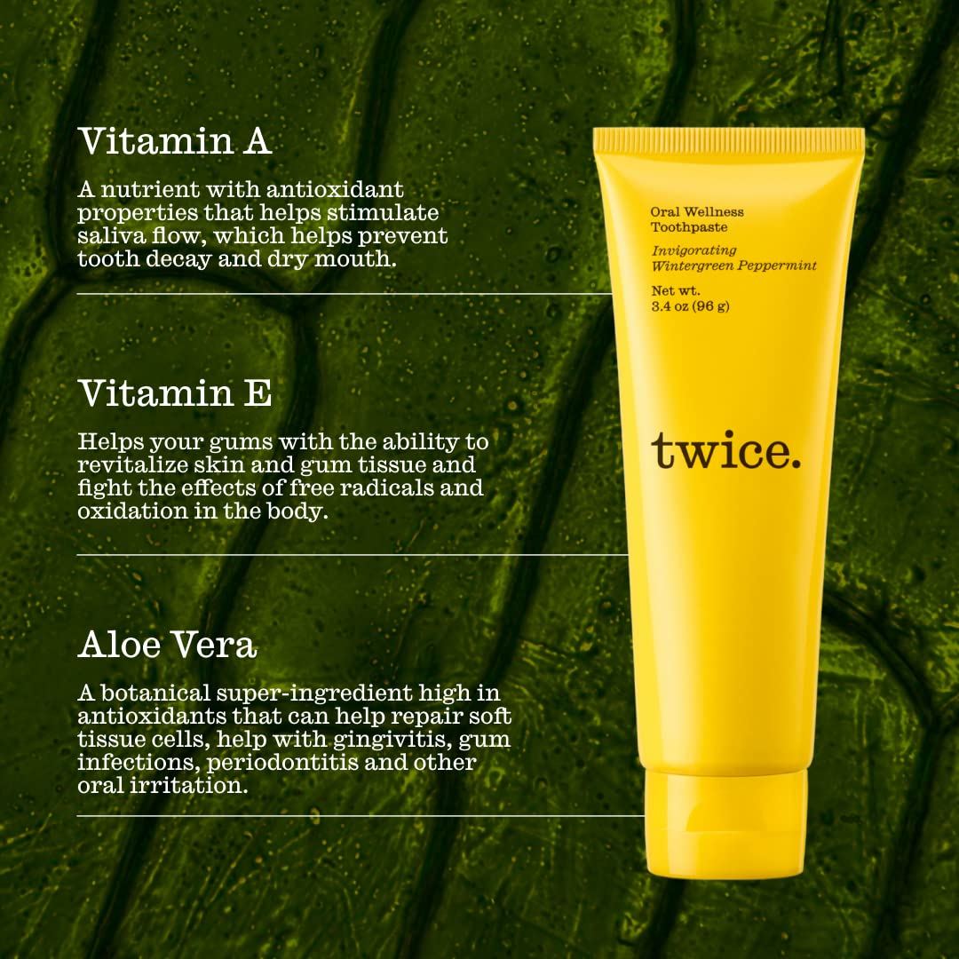 Twice Toothpaste - Sensitive Teeth Whitening Toothpaste - SLS Free Toothpaste with Fluoride and Cavity Protection - (Wintergreen and Peppermint Toothpaste) (2-Pack)