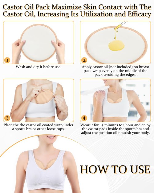 DLMDML 2Pcs Castor Oil Pack for Breast, Reusable Organic Castor Oil Wrap Breast Pad, Anti Leak Breast Nursing Pads for Women Relaxing Sleeping (Khaki)
