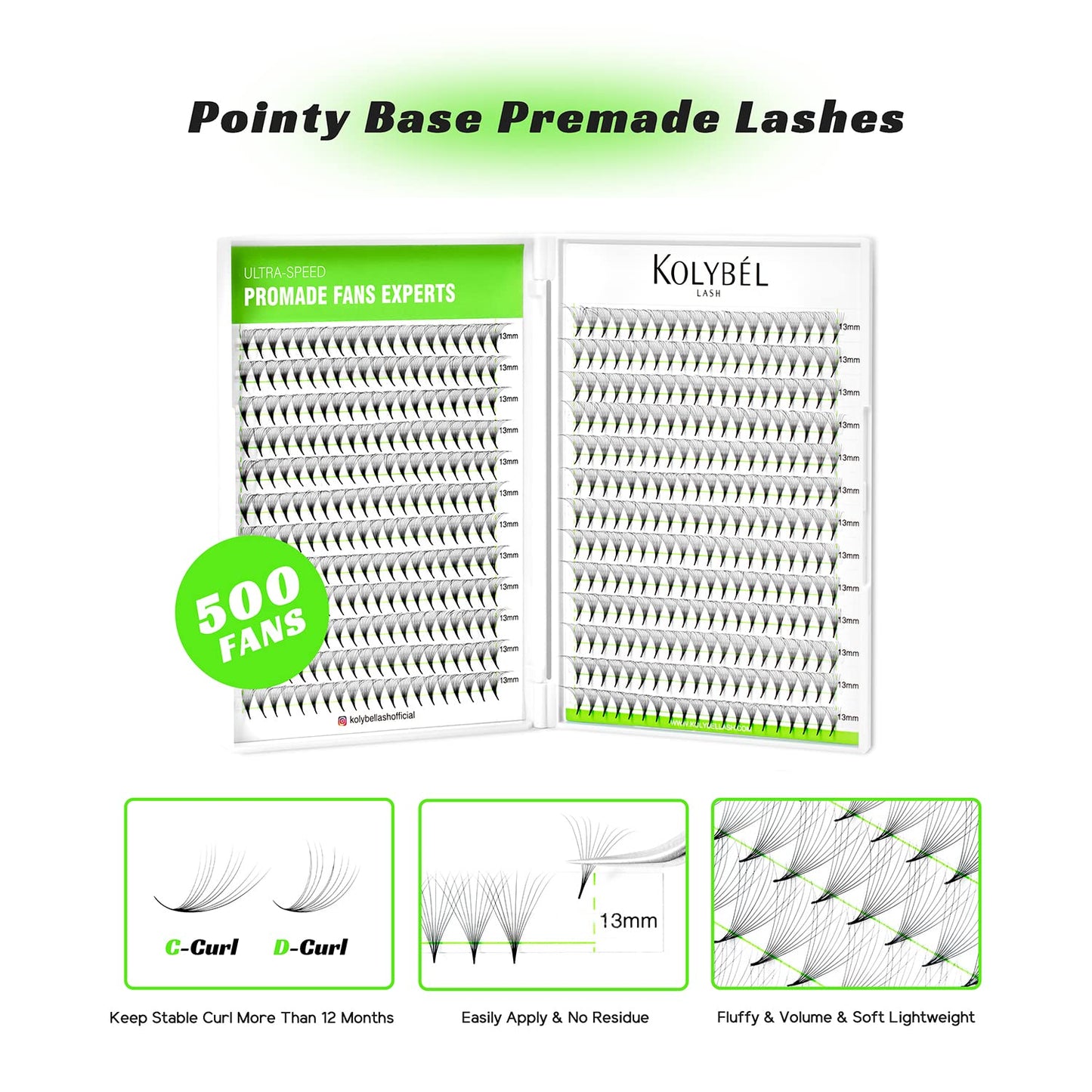 500 Premade Fans Eyelash Extensions 8D 8-15mm Mixed Length Promade Lash Fans C/D Curl Premade Fans Pointed Thin Base Handmade Volume Premade Lash Extensions Fans(8D,0.07-D-8-15MM)