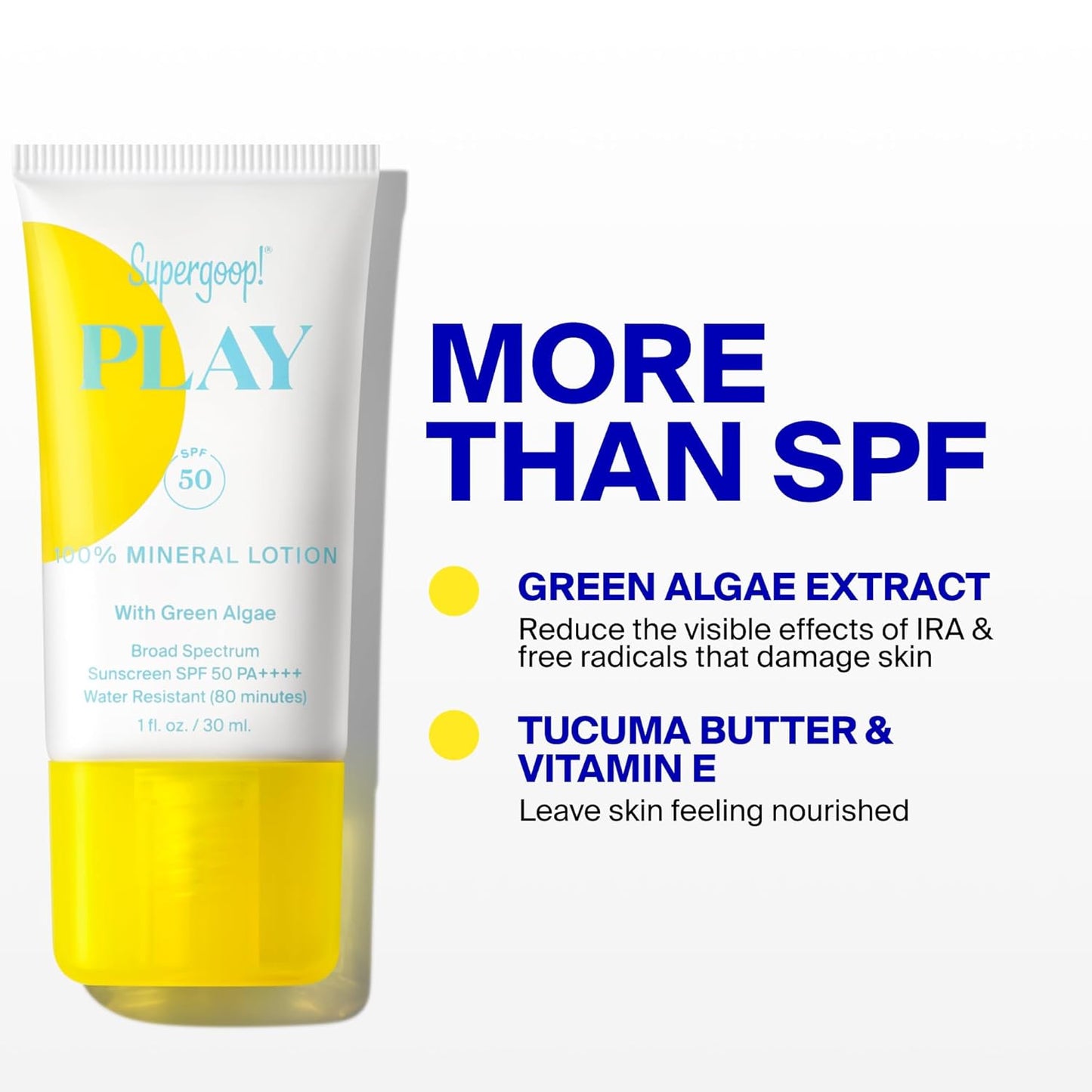 Supergoop! PLAY Mineral Lotion - Broad Spectrum SPF 50 Sunscreen for Face & Body - 1 fl oz, Lightweight & Water-Resistant with Green Algae
