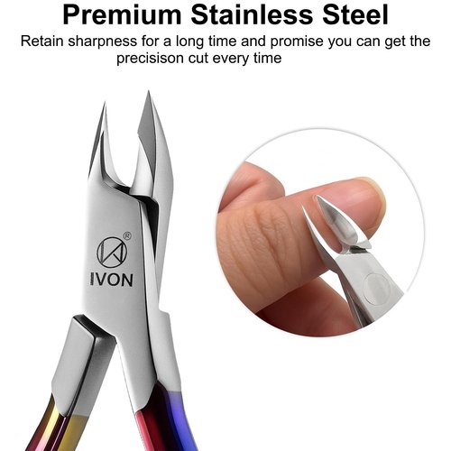 IVON Professional Cuticle Trimmer – Rainbow Finish Stainless Steel, Precision Nail Nipper for Manicure & Pedicure