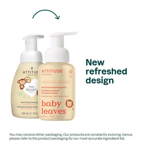 ATTITUDE 2-in-1 Baby Wash - EWG Verified Foaming Shampoo & Soap, Vegan Pear Nectar, 10 Fl Oz