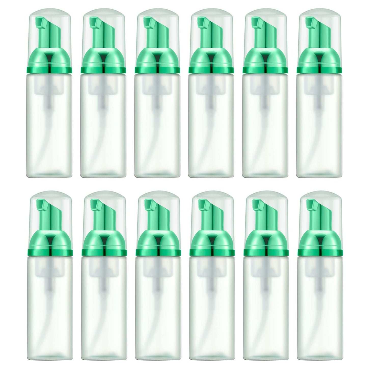Lil Ray 2 Oz Empty Frosted Green Foam Pump Bottle, Travel Foamer Soap Dispenser for Lash Shampoo, Hand Soap, Foaming Cleaner(Green Pump, 12 PCS)