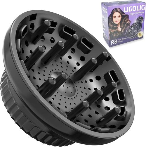 LIGOLIG Hair Diffuser Attachment - Universal Diffuser for 1.4" to 2.4" Blow Dryers | Perfect for Curly & Wavy Hair - Black