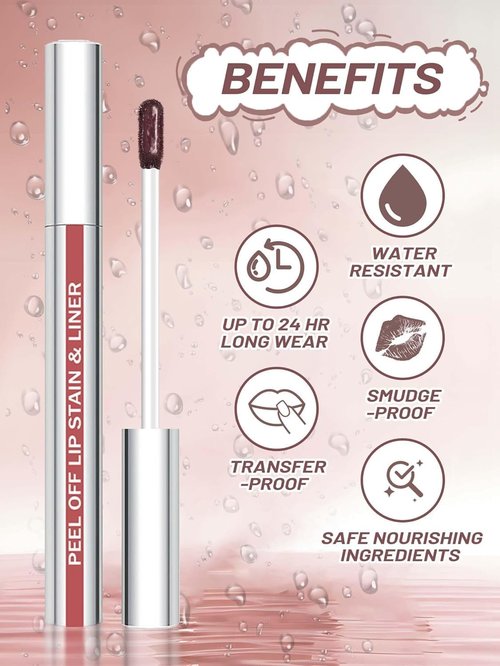 QCMME Lip Stain Peel Off Lip Liner Stain with Tweezer, Long Lasting Matte Lip Tint Tattoo, Highly Pigmented Color Lip Makeup, Waterproof Lipstick, Transfer-proof Lipstain for Women, Cool Rose