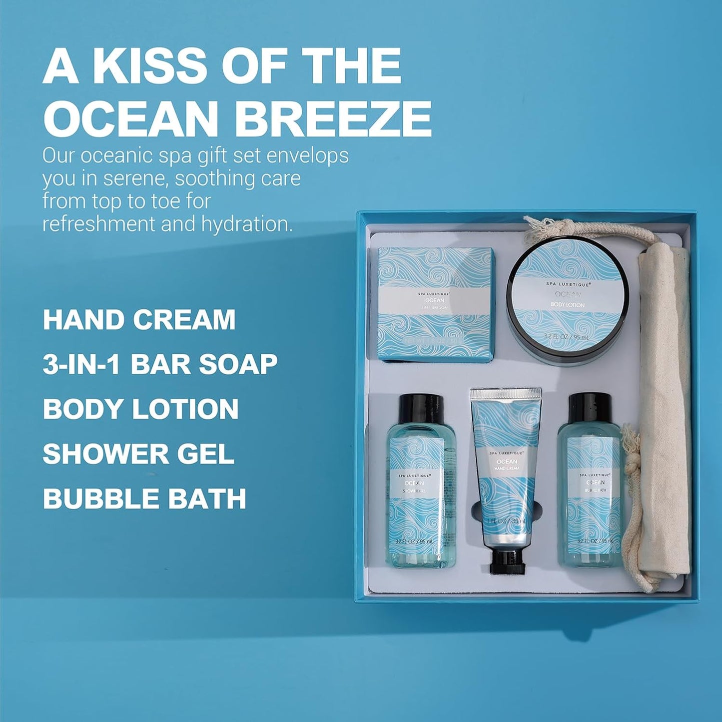 Spa Luxetique Ocean Spa Gift Set for Women - Includes Body Lotion, Shower Gel & Bubble Bath | Perfect Mother's Day Gift