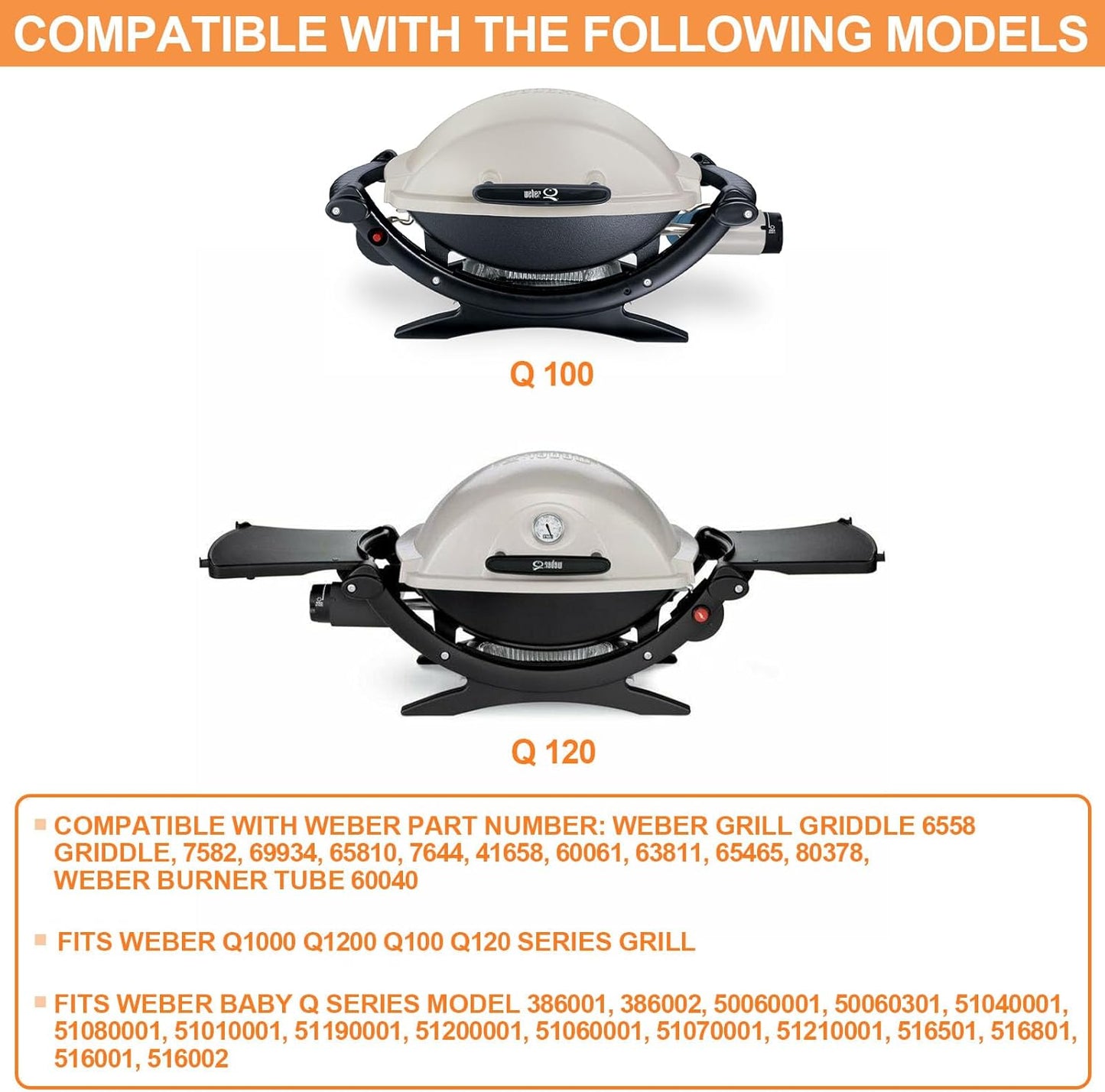 Weber Replacement Parts - Griddle & Burner Tube Set for Q1200, Q1000, Q100 | Compatible with Baby Q Models